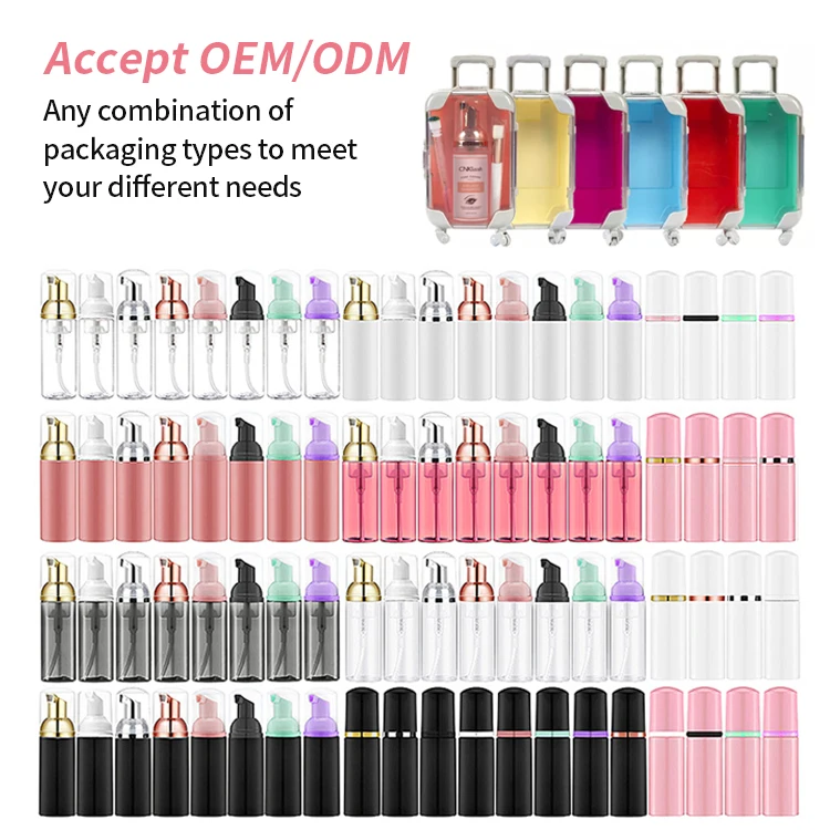 Cnklash 60ml Soap Foaming Pink Mascara Wands Long Synthetic Lash and Brushes Luggage Kit for Eyelash Extension and Beauty