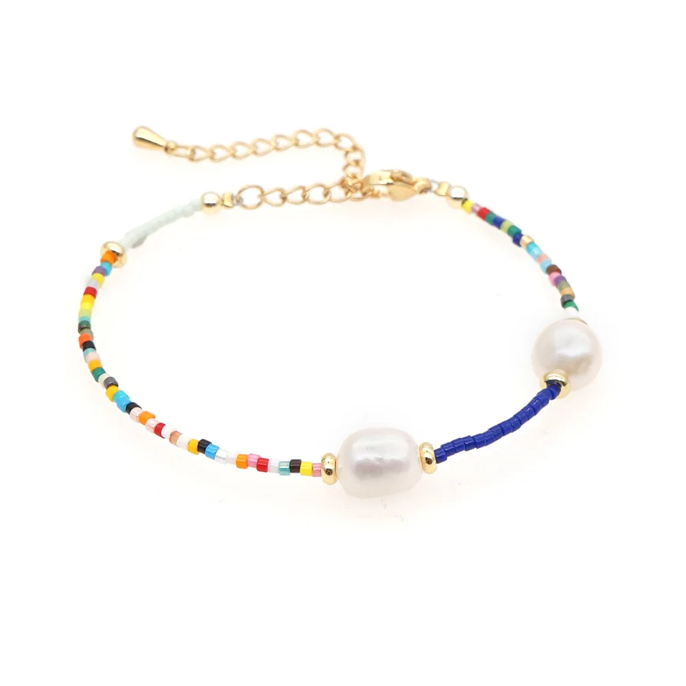 Colorful Delicate Summer Boho Beach Beaded Women Miyuki Jewelry Stainless Steel Tiny Beads Baroque Freshwater Pearl Bracelet