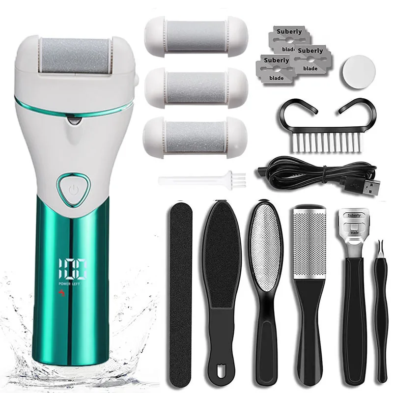 2 Speeds Electric Foot Callus Remover 1200mAh  LCD Display Foot Files Remove Hard Skin with 10 Pedicure Kit