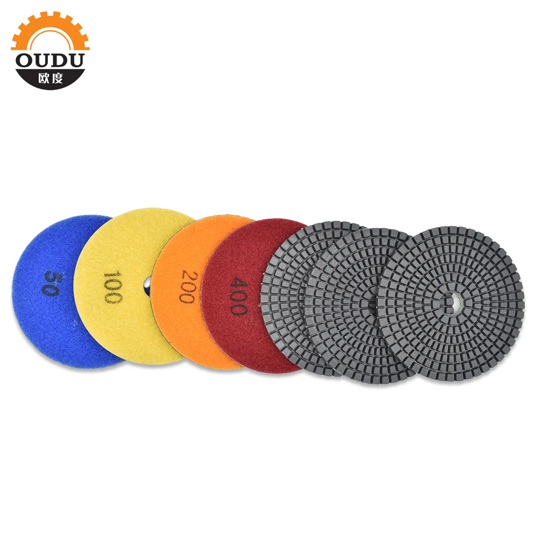 4Inch 7Step Grit 30#-5000# Diamond Polishing Pad 100mm Wet And Dry Flexible Resin A-Class Good Quality For Stone Floor Polishing