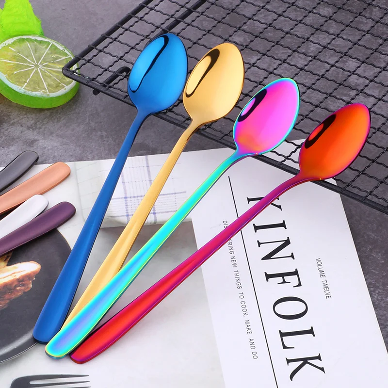 Wholesale cheap custom home hand polish stainless steel tea sugar coffee serving spoon long handle ice cream latte spoon