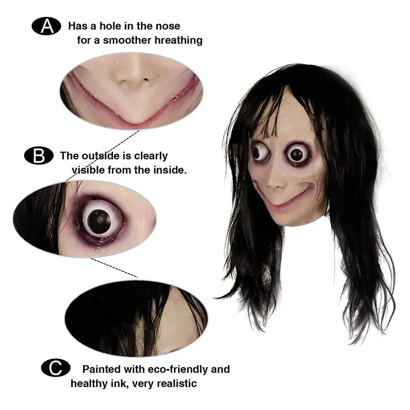 Halloween Mask with Wig Horror Mask Scary Latex Female Mask for Cosplay Costume Props Decoration