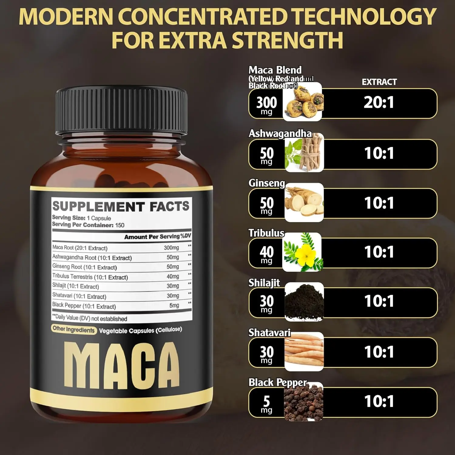 Private Label 7 in 1 Premium Maca Root Capsules with Ashwagandha, Ginseng, Tribulus, Shilajit, Shatavari & Black Pepper