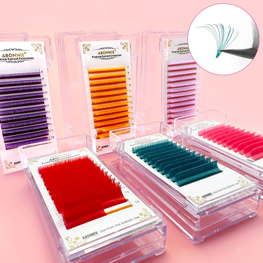 Abonnie easy fan eyelash extention matte black cashmere lash extensions volume trays colored lash extensions
