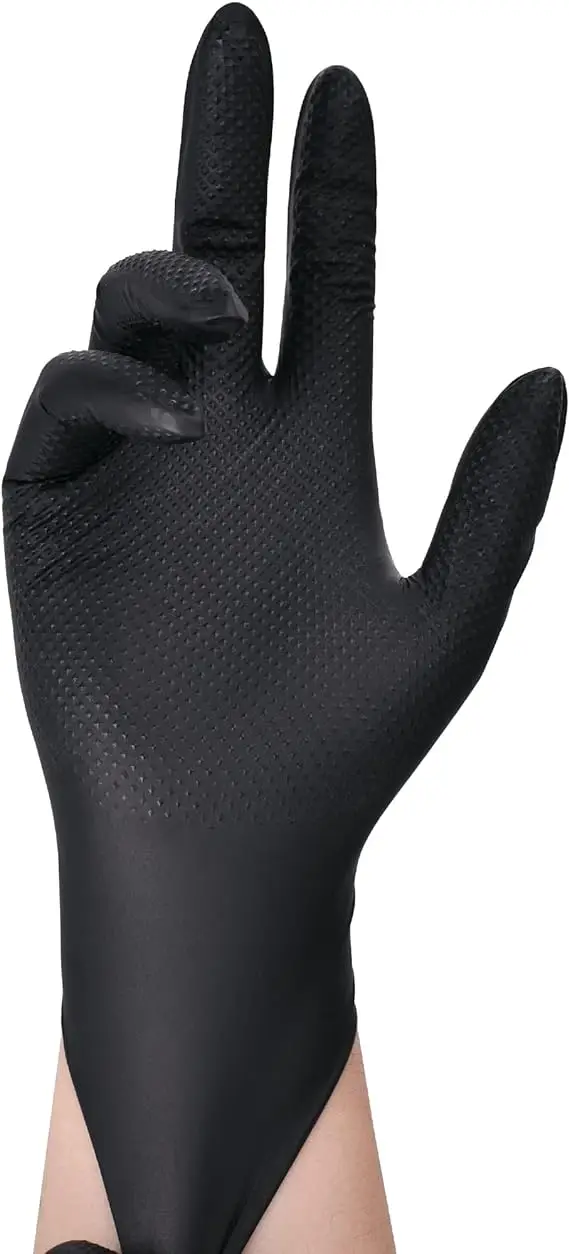 hand medical glove disposable 8 mil nitrile black boxing diamond texture nitrile gloves disposable latex free box of 100