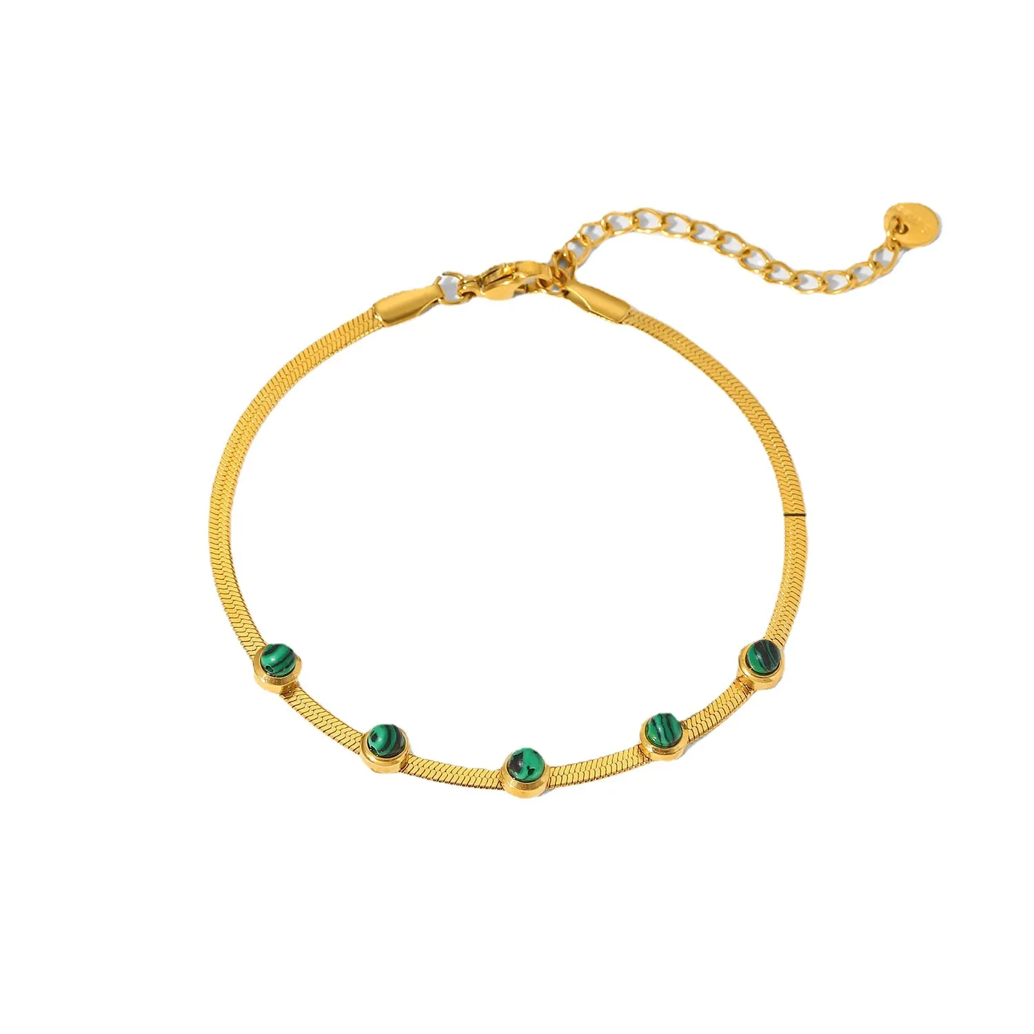 Stainless Steel Waterproof 18K Gold Flat Snake Chain Bracelet Vintage Natural Turquoise Red Onyx Bead Bracelet Jewelry Women