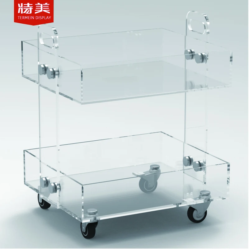 Wholesale New Glass Tea table Wine Catering Drinks Serving Trolley Bar Cart Hotel Acrylic Trolley