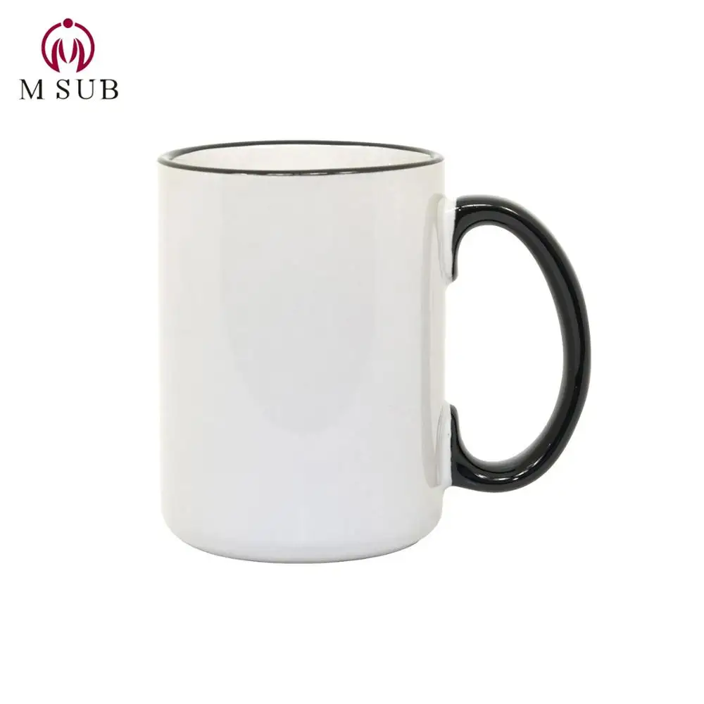 
White inside coffee cups 15 oz Ceramic sublimation mugs rim handle color 
