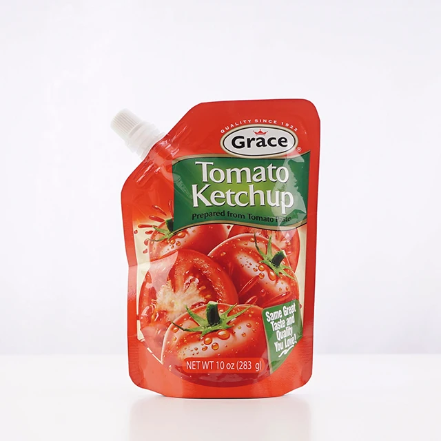 Custom Stand Up Tomato Ketchup Sauces Packaging Pouch Bag With Spout