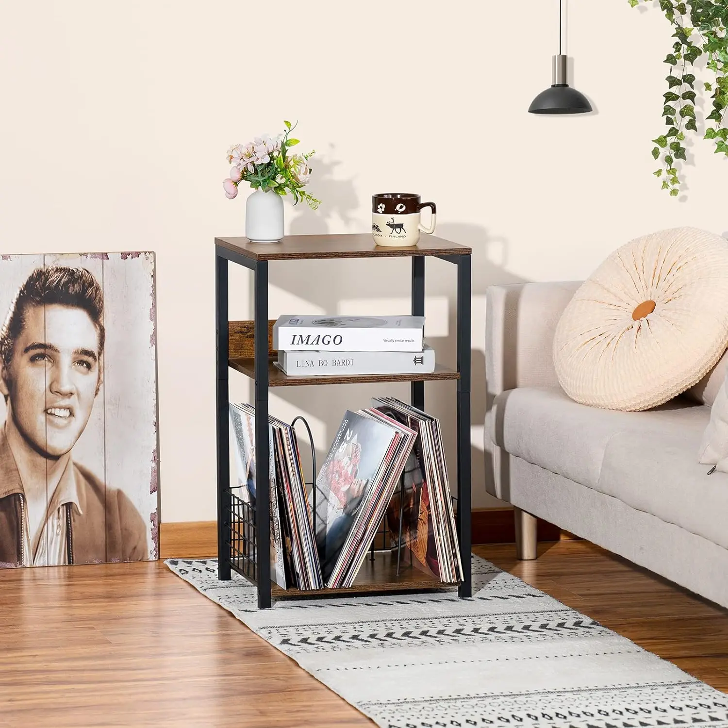 Retro Style 3-Tier Record Player Stand Home Multifunctional Vinyl Record Storage Double Design Powder-Coated Metal