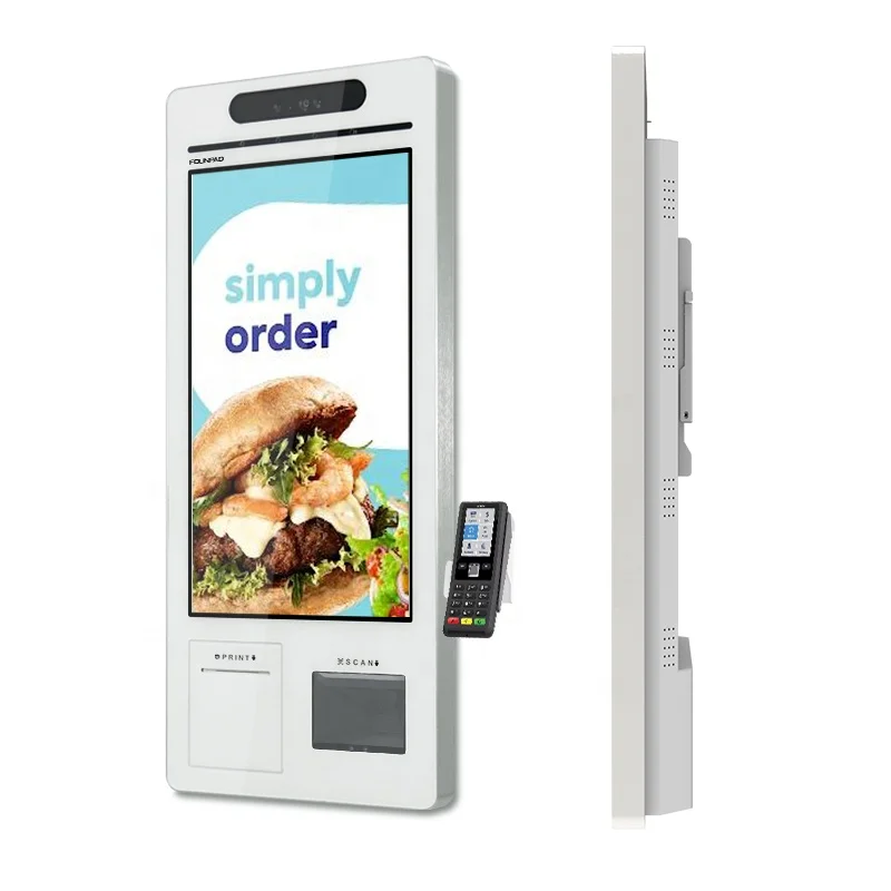 Touch Screen POS Thermal Printer Fast Food Ordering Self Service Payment Kiosk For Restaurant/Store/Park Lot