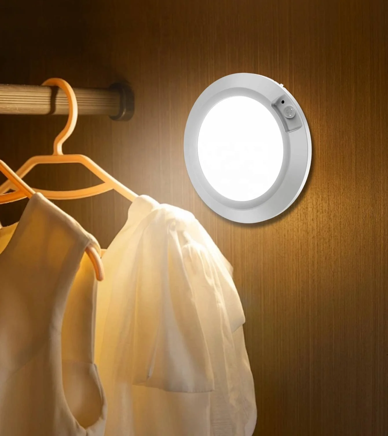 Cordless Pir Motion Sensor Lamp Indoor Wall Lights Battery Powered Wireless Round Pir Motion Sensor Light LED Small Minimalist