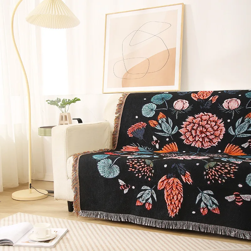 Floral Throw Blanket Picnic With Tassel Sofa Bed Decorative Boho Sofa Cover Blankets Plaid For Nordic Ins Style