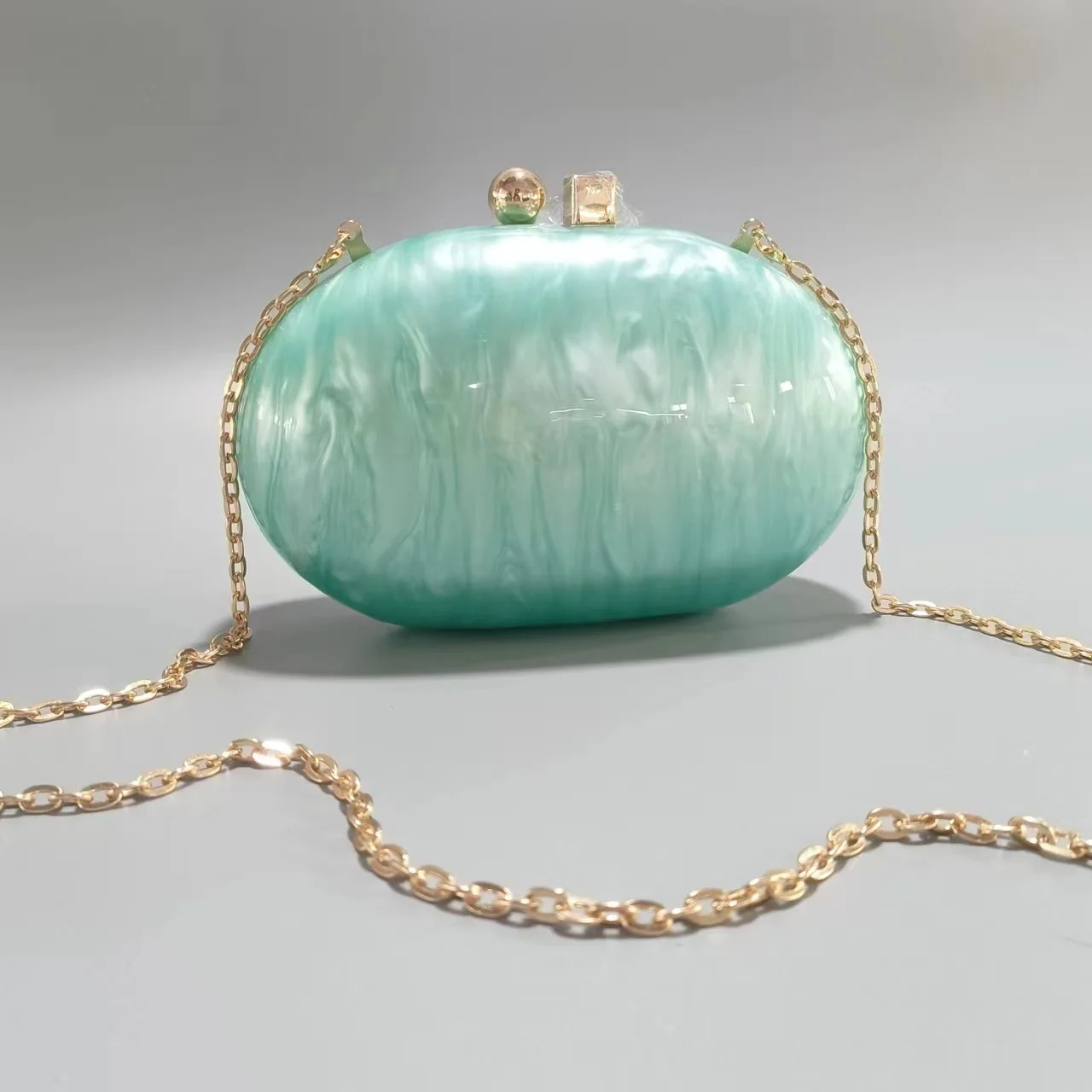 Women Wedding Party Acrylic Pink Oval Designer Clutch Marble Luxury Purse Bag