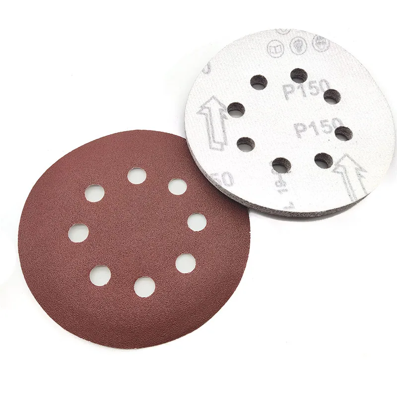 Factory directly selling 5-inch aluminium oxide red sandpaper with 8 holes sanding discs