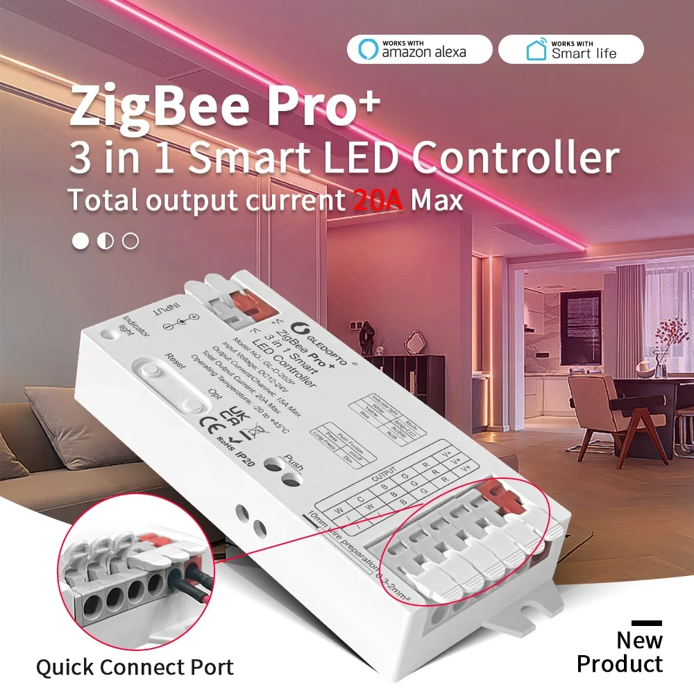 2024 Gledopto Zigbee 3 in 1 LED controller 2.4G RF Remote control with push switch and Power-off Memory Function DC12-24 V