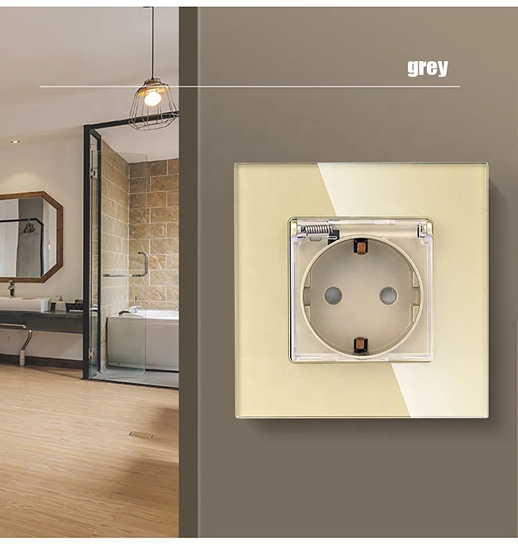 TAWOIA 86MM Size Mechanical Germany Socket 4.0mm Glass Frame Modern European Waterproof Socket With Cover