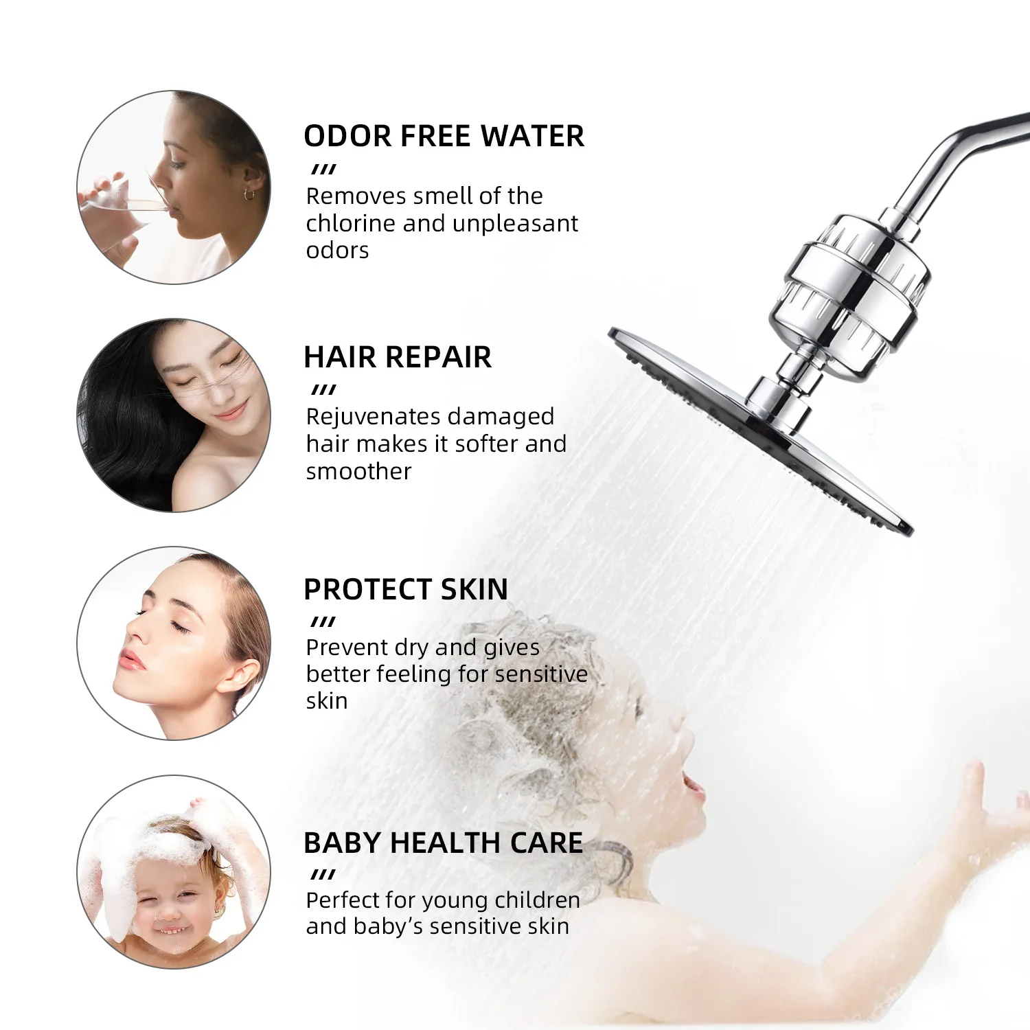 15 Stage Chrome Shower Water Filter With Carbon FDF Removing Chlorine Shower Head Filters For Hard Water