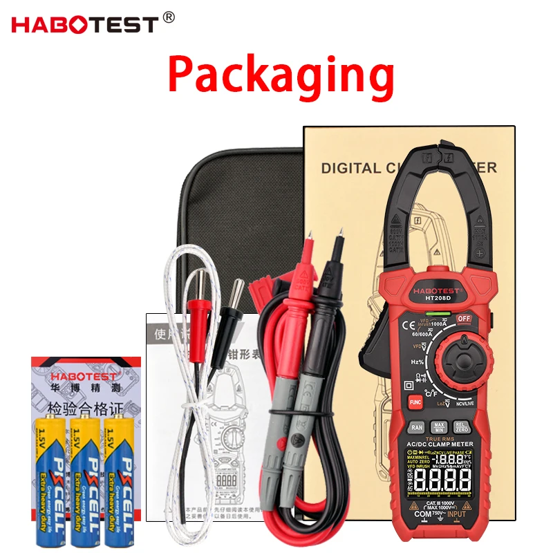 Clamp Multi Meter HABOTEST HT208D 1000A/1000V AC DC Amp Big Clamp Voltage Meter