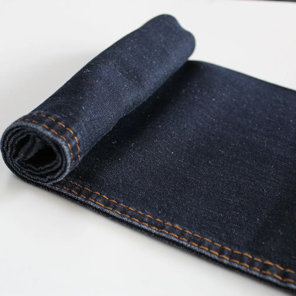 Cotton polyester super stretch 10.3oz blue black denim fabric stock lot