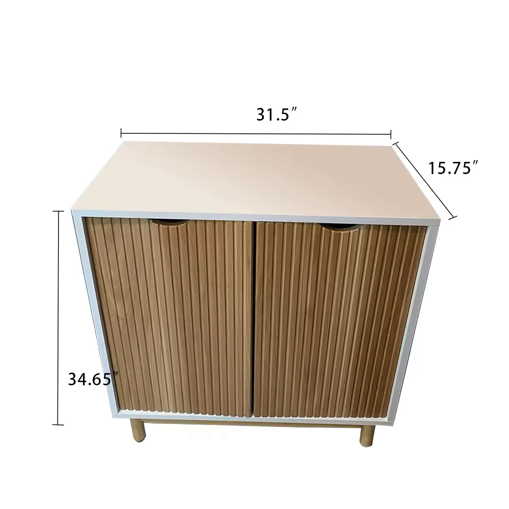 Modern Style Accent Bathroom Floor Cabinet Solid Wood Rattan Storage Sideboard Buffet with Door for Living Room
