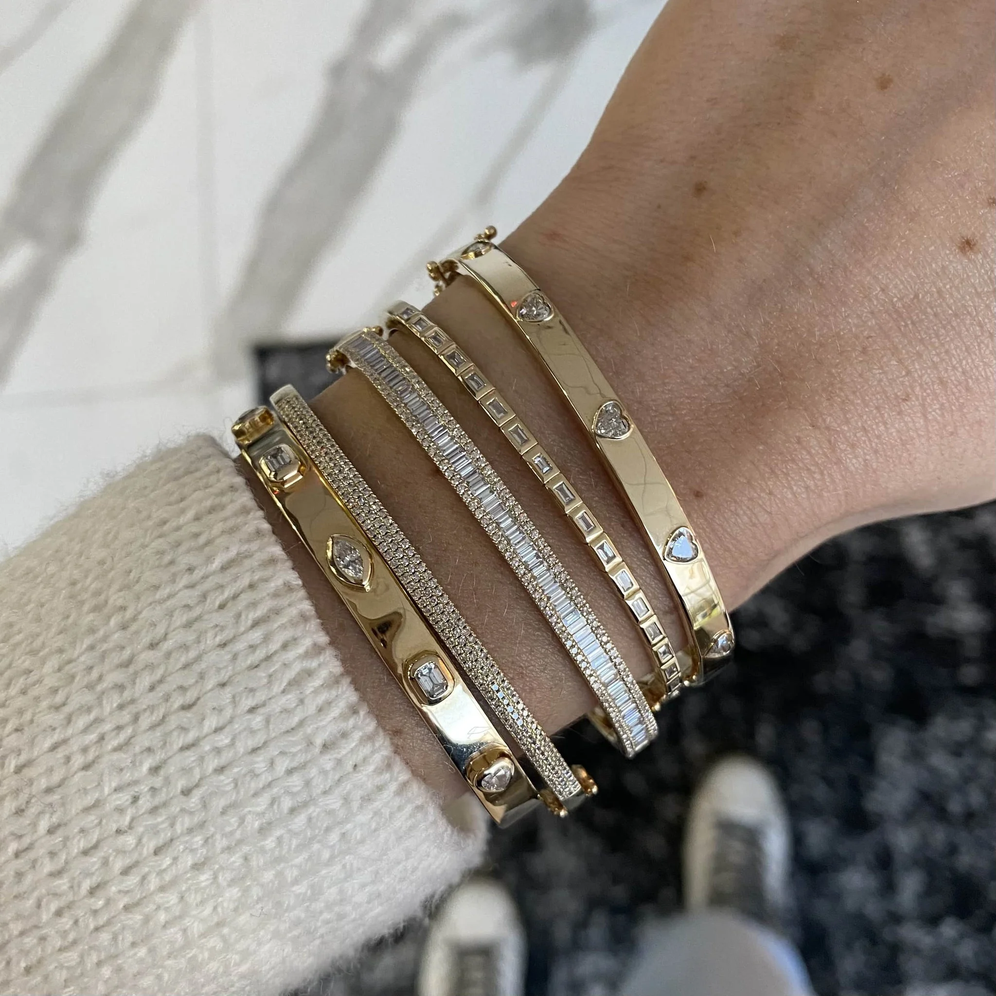 LYBURCHI 925 Sterling Silver 14/18K Gold Plated Trend 2024 Fine Jewelry Bezel CZ Diamond Gemstone Heart Bangle for Women