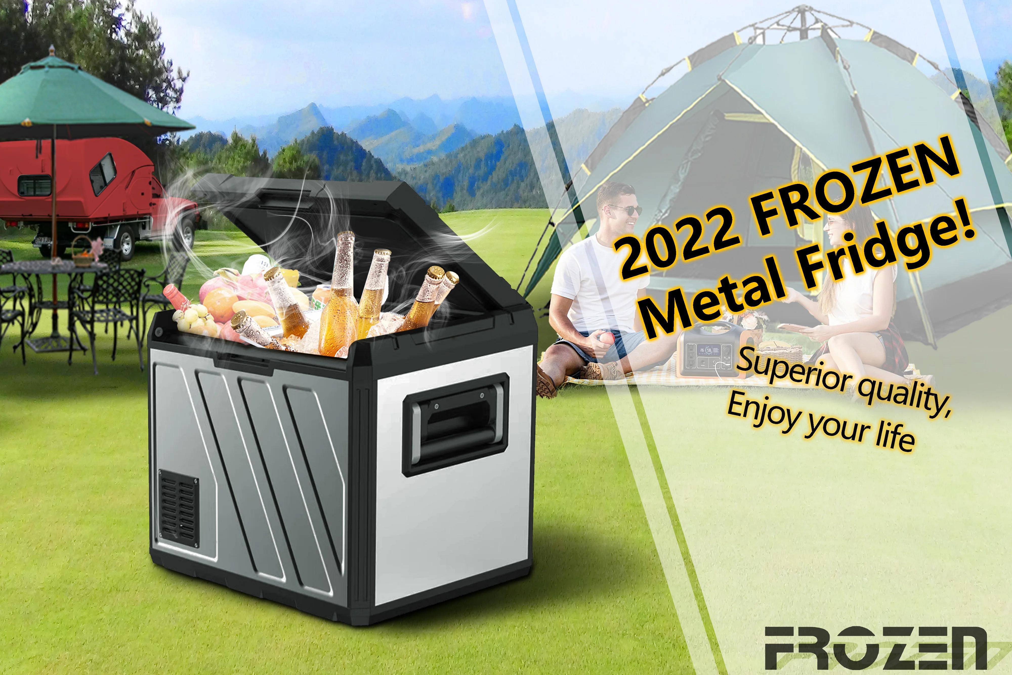 FROZEN 60L Single Zone Compressor Camping Refrigerator 12V 24V Car Fridge Freezer Cooler Box with handle