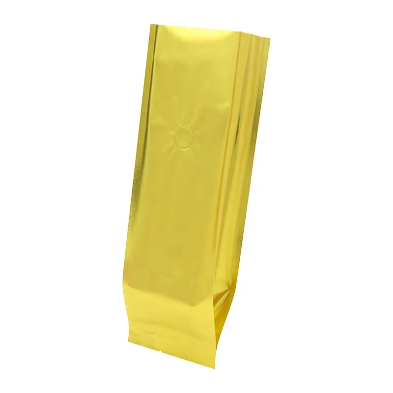 Custom-made food-grade environmentally-friendly material, four-sided sealed metal coffee bag with air vent valve and tin strip.
