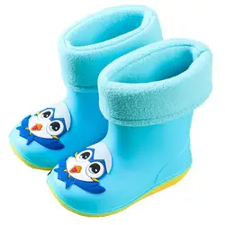 Детские ботинки для дождя, детская обувь с мультяшными животными, плюшевая теплая обувь для дождя для мальчиков и девочек, оптовая продажа