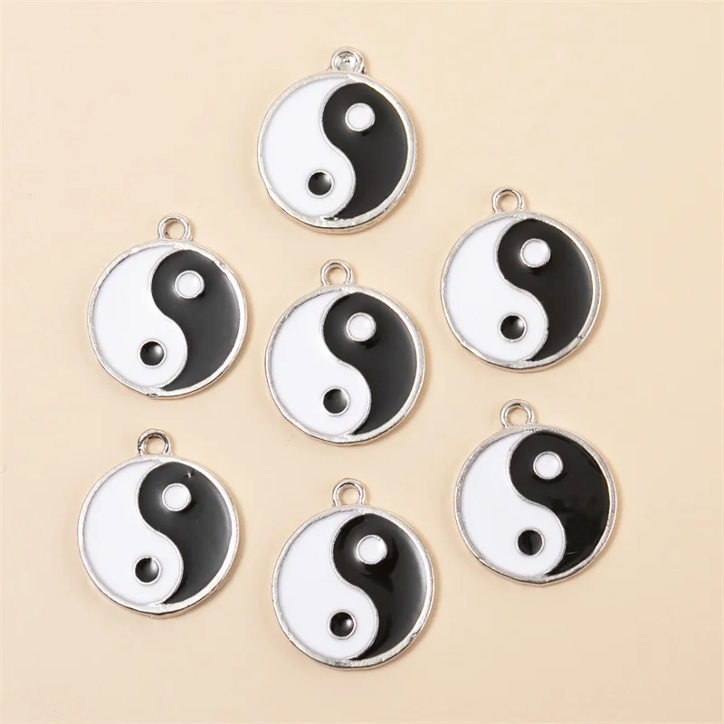 Antique Silver Plated Enamel Tai Chi YIN YANG Metal Charms Pendants for Jewelry Making DIY Black and White Yin Yang Accessories