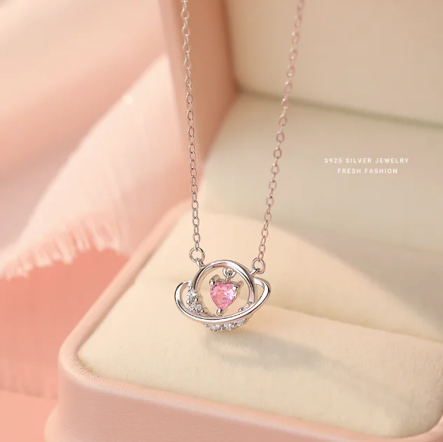Sweet fairy style planet love agility necklace women 925 sterling silver jewelry versatile luxury collarbone chain zircon inlay
