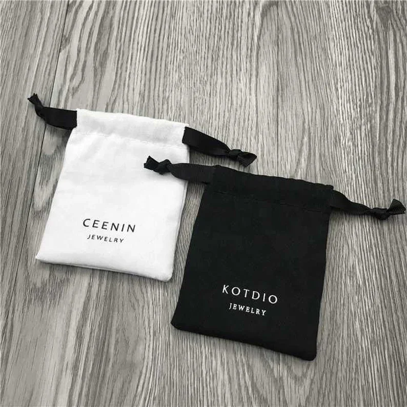 Eco-Friendly Small Drawstring Twill Cotton Dust Bag Mini Natural Cotton Jewelry Pouch With Ribbon