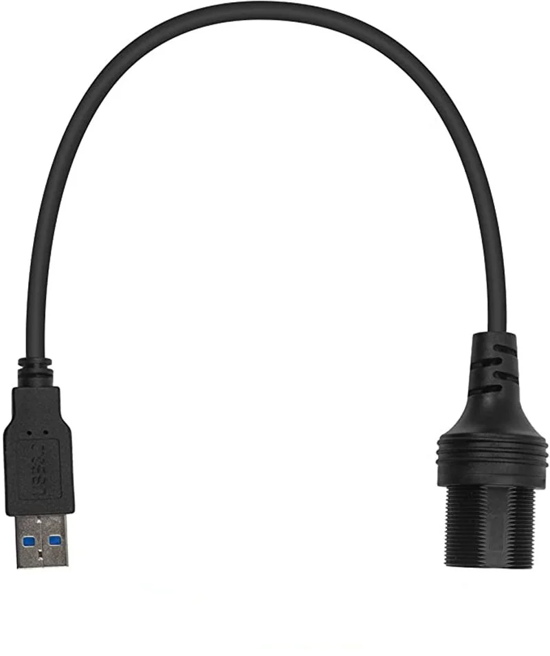 Round Single Port USB 3.0 Panel Flush Mount Extension Cable with Buckle for Car Truck Boat Motorcycle Dashboard