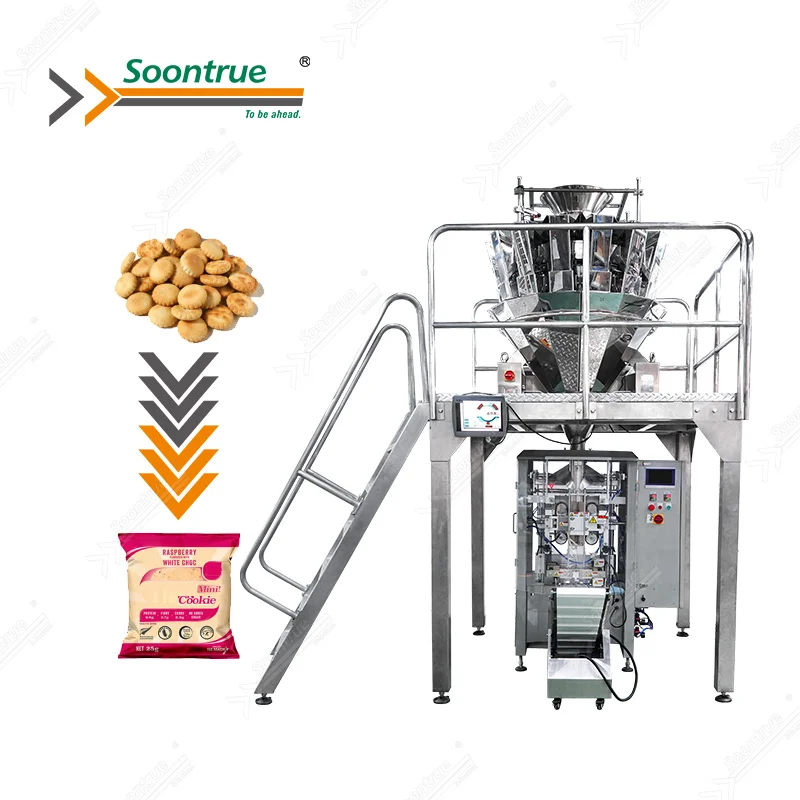 fully automatic vertical cookies and biscuit pillow bag filling and sealing packaging machine for soontrue