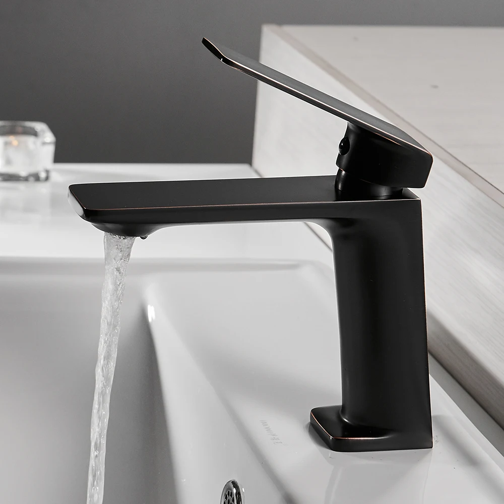 Bathroom Sink Tap Brass Faucet Modern Single Hole Wash Hand Basin Tap One Handle Water Mixer Cold Hot Water Faucet