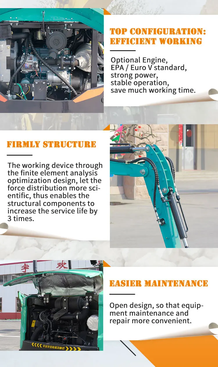 Home Use Towable Backhoe Kubota Engine Excavator Mini 1.7ton 2 Ton Mini Excavator Mower for Side Swing Function