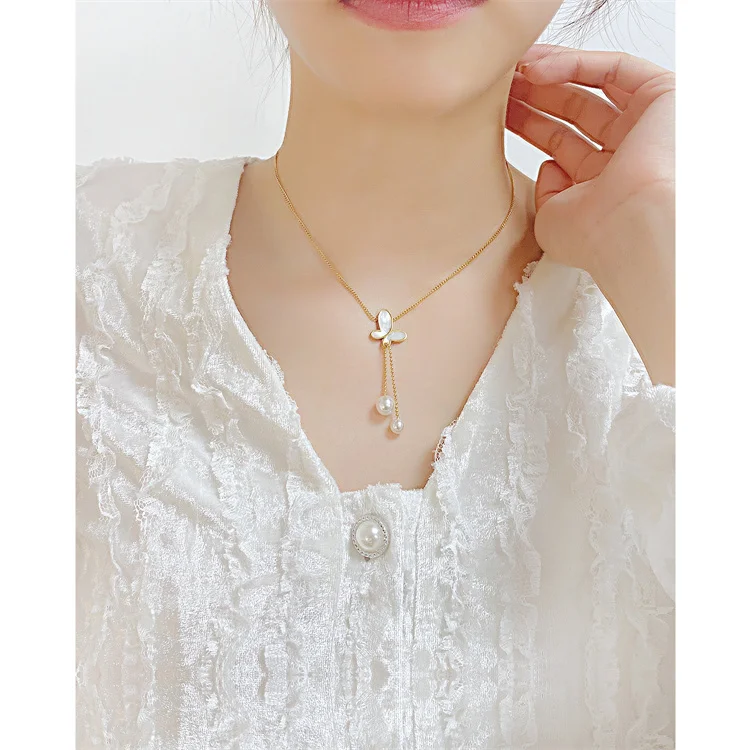 Wholesale Pearl and butterfly Necklace customized collar fashion jewelry stainless steel Necklace