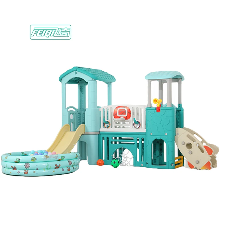 Feiqitoy baby plastic kids outdoor garden playhouse with slide and swing