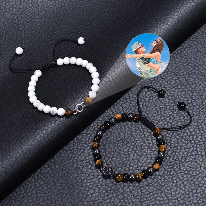 Wholesale Custom 6mm Natural Stone Loose Beads Photo Projection Bracelet for Girl and Boy