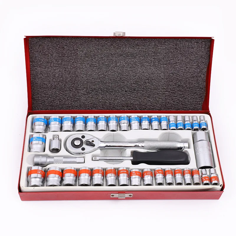 40 Pcs 1/4 & 3/8 Imperial Metric Car Removal Tool Socket Kit Set with Ratchet Handle Hard Case OEM Supported
