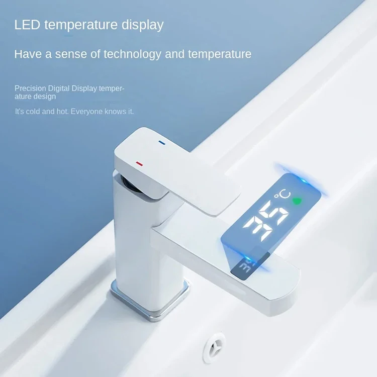 Luxury Bathroom Basin Mixer Taps LED Digital Display Mixer Faucet Temperature Display Water Switch Faucet