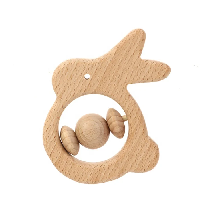 High Quality beech wood rattles lovely animal shape rattle nursiing chewable baby wooden rattles toys