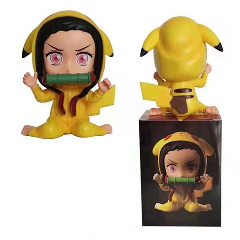 Demon Slayer Action Figure Kamado Nezuko Pikachu Costume Q Version Model Anime Peripheral Desktop Ornament