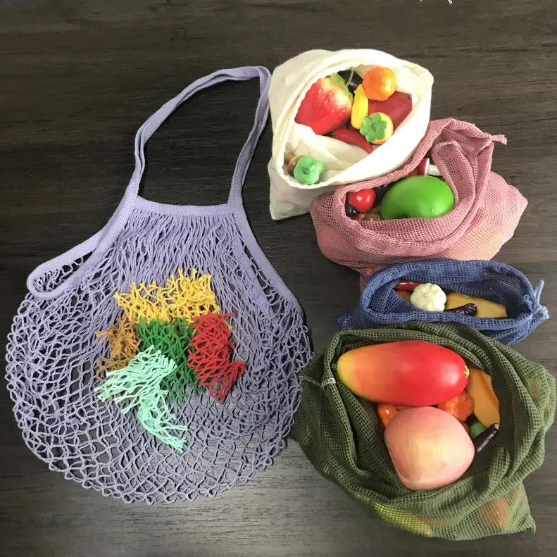 Recycle Bio Degradable Grocery Vegetable Storage Shopping Packing Net Mesh Produce Bag Set