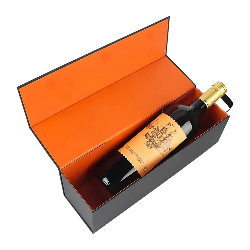 Custom recyclable black Rigid Cardboard Liquor Packaging Boxes Champagne Whisky Red Wine magnetic foldable Paper Gift Box
