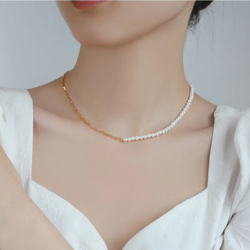 925 Real Freshwater Pearl S925 Sterling Silver Pearl Chain Necklace For Fashion Women Jewelry