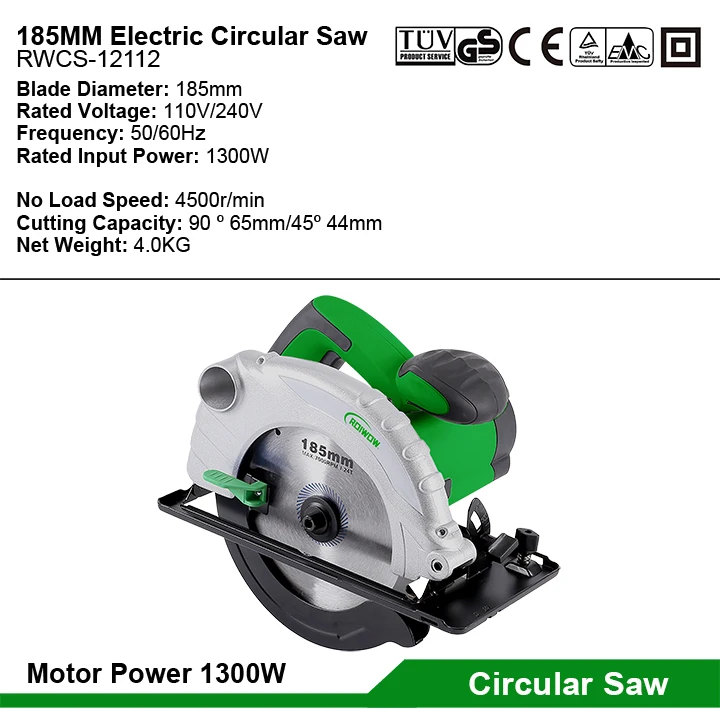 1300W Portable Corded Electric Power Woodworking Saws Wood Cutting Rotary Round Hand Saws Tools Circular Saws Machine 185MM