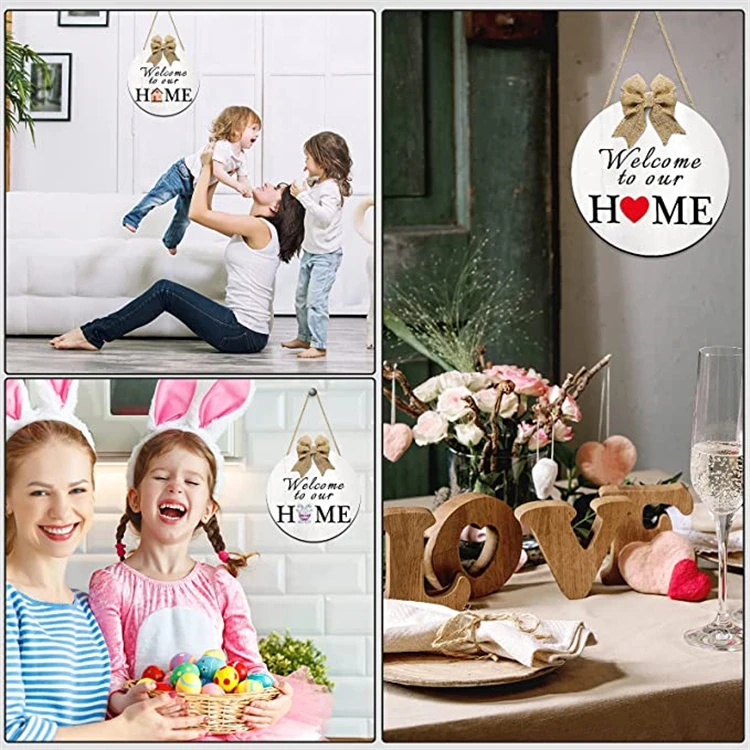 Interchangeable Seasonal Welcome Sign Front Door Decor Rustic Wood Welcome to Our Home Sign Wall Hanging Decoration