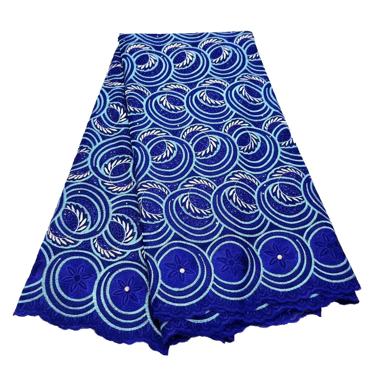 New High Quality Blue Africa Cotton Lace Fabric Swiss Voile With Stones Cotton embroidered Lace For Ghana Wedding Dress