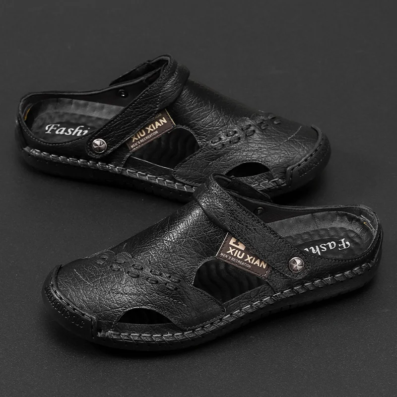 
100% Genuine Leather Sandals Men Breathable Outdoor Sandals Plus Size 48 Dual Men Slippers 